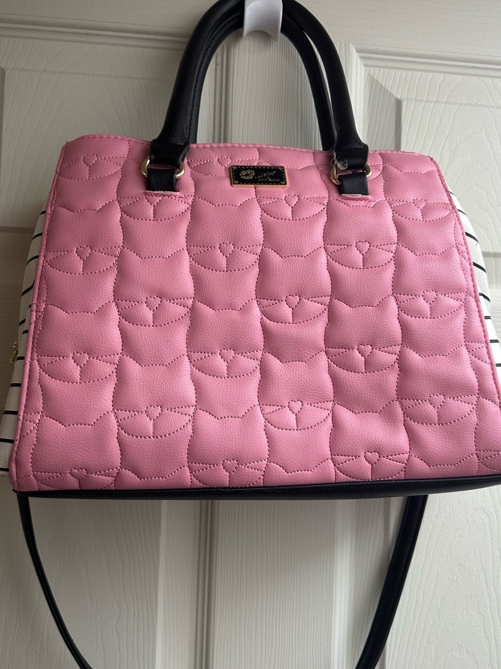 Quilted Pink Satchel with Black Handles